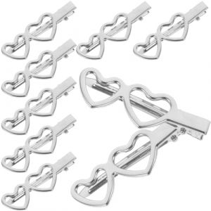 NOLITOY 10 pi&egrave;ces Lot de Pinces &agrave; Cheveux M&eacute;tal Double C&oelig;ur Argent&eacute;es Clips Coiffants pour Femmes et Filles Accessoires pour Styling de Frange Lat&eacute;rale (shanjingfen, neuf)