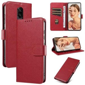 FMPCUON Coque pour OnePlus 6 Etui RFID Protection Housse en Premium Cuir Pochette Portefeuille Rabat Clapet Case Porte Carte Magn&eacute;tique &Eacute;tui pour OnePlus 6 - Rouge (FMPCUON-EUR, neuf)