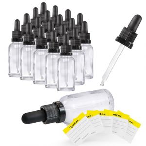 Oputec Lot de 20 flacons &agrave; pipette en verre transparent de 30 ml avec pipette en verre + 20 &eacute;tiquettes &ndash; Flacon de pharmacie pour aromath&eacute;rapie, huiles essentielles, cosm&eacute;tiques, flacons (Oputec, neuf)
