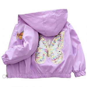 SXSHUN Manteau Fille Veste à Capuche Enfant Blouson Extérieure Trenchcoat avec Motif Papillon Printemps Automne, Violet, 8 ans-9 ans (SXSHUN-EU, neuf)