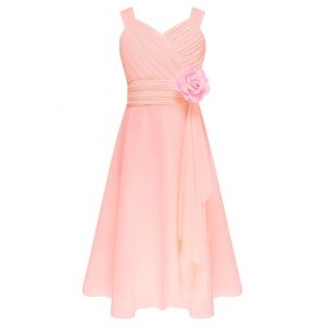 Miaeowve Robe Soirée Enfant Fille Princesse Plissé Robe en Mousseline de Soie Robe Mariage Demoiselle d'honneur Robe Première Anniversaire Fête Rose 9-10 Ans (Miaeowve, neuf)