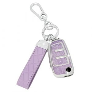 SparkleJoy Coque Cl&eacute; Voiture TPU avec Un Porte-Cl&eacute;s en Cuir,Etui Cl&eacute; &Eacute;tui Cl&eacute; Compatible avec Audi A1/A3/A4/A6/Q3/Q5/Q7/S3/R8/TT/Seat,Couvre Clef Cache Cle Voiture Tel&eacute;commande - Flip Key (Violet) (AutoVeloce Europe, neuf)