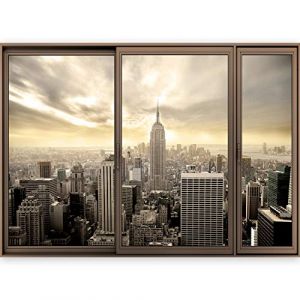 murando &ndash; 3D ILLUSION D'OPTIQUE &ndash; 140x100 cm Papier peint intiss&eacute; &ndash; Tableaux muraux &ndash; D&eacute;co &ndash; Vue depuis la fenetre &ndash; Ville City New York Panorama (murando, neuf)
