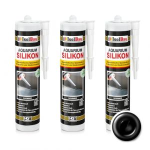 Isolbau Lot de 3 cartouches de silicone pour aquarium - 300 ml - Élasticité permanente - Pour aquarium et construction en verre - Pour l'intérieur et l'extérieur - Noir (isolbau, neuf)