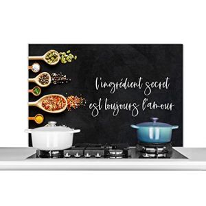 MuchoWow Credence Proverbes - Citations - L'ingr&eacute;dient Secret est Toujours l'amour - Amour - Cuisine Fond de hotte 100x65 cm Credence Aluminium Plaque INOX de Cuisine (WallCircle, neuf)