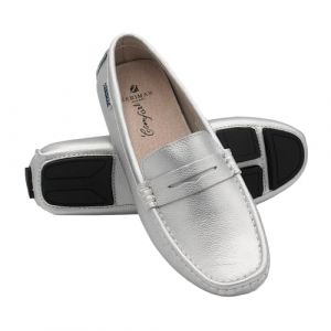 Zerimar Mocassins Femme Classique - Loafers Fille - Mocassins et Loafers Elegant - Loafers Casual Femme Cuir - Mocassin Fille - Loafers Casual - Couleur Argent - Taille 37 (Zerimar Group 1942, neuf)