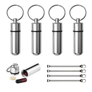 NITAIUN 4 Pcs Bo&icirc;te &agrave; Pilulier en Aluminium Bouteille avec Petite cuill&egrave;re Portable Porte-M&eacute;dicament Conteneur Porte-Cl&eacute;s Organisateur pour un Usage Quotidien en Camping Plein (Argent) (QiMingXia EU, neuf)