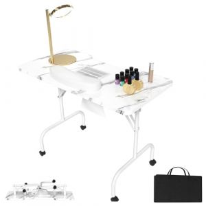 LZQ Table à ongles avec aspiration - Table de manucure pliable avec aspirateur à ongles - Table de manucure mobile pour aspiration de poussière - Salon de manucure - 94 x 48 x 72 cm - Grain blanc (Peach-Pick Shop, neuf)