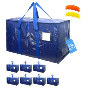 Lot de 8 Sacs de D&eacute;m&eacute;nagement XL 91L &ndash; Grands Sacs de Rangement V&ecirc;tements, Housses, Couettes et Linge &ndash; Alternative Cartons de D&eacute;m&eacute;nagement Grand Format &ndash; Kit de D&eacute;m&eacute;nagement avec 2 Poign&eacute;es Silicone (AXAM Space, neuf)