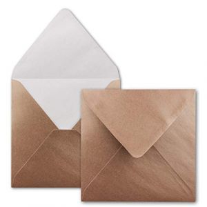50x Enveloppes carrées bronze métallisé - 15,5 x 15,5 cm - sans fenêtre, à collage humide - 90 g/m² - Pour les cartes d'invitation de mariage, d'anniversaire et autres -Serie FarbenFroh (GUSTAV NEUSER GmbH, neuf)