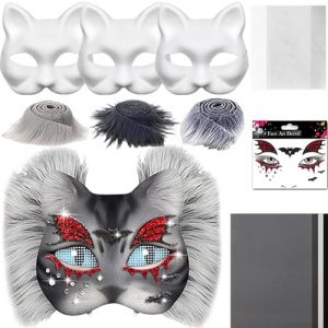 Masque Chat Diy Therian Ensemble, 3 Masque Halloween, Masque Bal Masqu&eacute;, Mat&eacute;Riau Papier, Livr&eacute; Avec De La Fausse Fourrure,De La Maille Et Du Feutre Convient Pour Halloween,Mascarade,Jeu De R&ocirc;Le (C) (Flanliy-EU, neuf)
