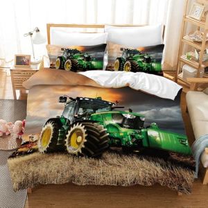 MIQEBX Housse De Couette Moto avec 2 Taies d'oreiller,Moderne Bleu Housse de Couette Moto Cross en Microfibre,pour Adultes Hommes Jeunes Gar&ccedil;ons Enfants (Green Tractor, 220x240cm) (SHUYINXIA-EU, neuf)