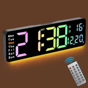 Focenat Horloge Murale numérique LED,Grande Horloge Numérique avec Télécommande,Horloge Murale Digitale à Luminosité Réglable,Réveil Mural LED avec Grand écran,pour Chambre à Coucher,Salon,Bureau (MARI GLOBALNEXT S.R.L., neuf)