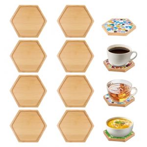 RAFIYU 8 Pièce Dessous de Verre Bois en Bambou, Dessous de Verre en Mosaïque, Kit de sous-Verre en Mosaïque, Dessous de Verre en Bois, pour Bougies DIY Travaux Manuels Plantes Gobelets Décoration (LeiFeiYu, neuf)