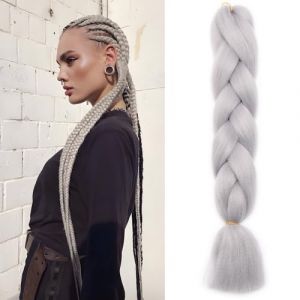 Benehair Meches pour Tresses Africaine 60cm Rajout Cheveux Tresse Jumbo Braids Meches Synth&eacute;tique Long Easy Braids pour Crochet Twist Tressage(Gris clair, 100g) (fashion idol collection, neuf)