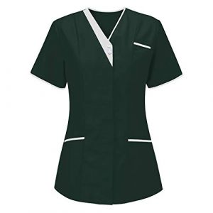 AEGJEGVD Tunique Médicale Femme Soldes Blouse Medicale Femmes Col en V Banche Manche Courte Uniforme de Travail Blouses Infirmiere Femme Professionnelle Uniforme D'Infirmière Pas Cher (⭐⭐⭐⭐⭐AEGJEGVD(5-15 jours Arrivé), neuf)