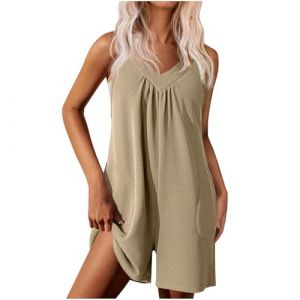 AEGJEGVD Combishort Salopette Femme ete Chic Solde Chic Sexy Mode Casual Combinaison Femmes sans Manches Vintage Boho Ensemble Vacances Jumpsuit avec Poche Pantalon Combinaisons et Combishorts Offre (⭐⭐⭐⭐⭐AEGJEGVD⭐⭐⭐⭐⭐, neuf)