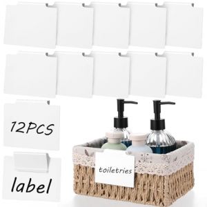 Lot de 12 étiquettes de panier blanches amovibles en PVC pour bacs de rangement en plastique - Porte-étiquettes de cuisine à suspendre pour garde-manger, boîte d'étagère, cubes, linge (in the future, neuf)