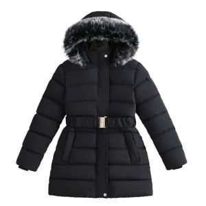 Manteau d'hiver pour fille - Chaud - Épais - En fourrure synthétique - Doublé - Veste à capuche - Vêtement d'extérieur pour temps froid - Tendance - Pour tout-petit, Noir , 13-14 ans (LinHh125, neuf)