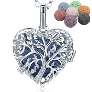 INFUSEU Collier Diffuseur Huile Essentielle, Arbre de Vie Coeur Argent Plaque Aromathérapie Pendentif Aromatherapie Collier Fantaisie Diffuseur Parfum Collier Femme (INFUSEU, neuf)