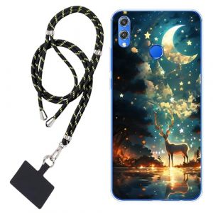 WUACYEAMING Coque pour Honor 8X/View 10 Lite,Transparent Doux TPU Silicone &Eacute;tui pour t&eacute;l&eacute;phone Portable &Eacute;tui Flexible For&ecirc;t Cerfs de la Lune+1*Universelle Cordon Telephone Portable (WUACYEAMING, neuf)