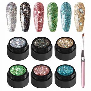 GZMAYUEN Vernis Semi Permanent Pailleté Diamant 6 Couleurs Glitter Argent Gel Nail Polish Vernis Gel UV Brillance Paillette Vernis à Ongles Set 10ML (Elegant_lady, neuf)