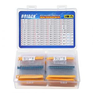 BOJACK Kit d'assortiment de Résistances 1/4W Metal Film 0 Ohm - 5,6M Ohm 1/4 Watt Résistance à Film de Métallique Kit de Résistance (50 Valeurs 1350 Pcs) (BOJACK, neuf)