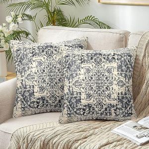 Housse de Coussin 45 x 45 Coussin Decoratif Turc imprimé Motif Lin Housse Coussin Impression Recto Verso Taie d'oreiller d'Afrique Ethnique Motif Rétro Décoratif pour Canapé Chaise Maison Lot de 2 (Inhobbok Home, neuf)