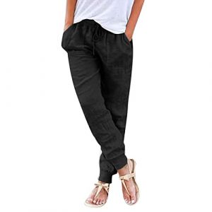 Pantalon Coton Lin Femme, Pantalons Fluide Femme Sarouel été Léger Décontractés Mode Pantacourt Confortable Rétro Pants Chic Elegant Taille Elastique Pantalons De Sport Jogging Baggy Yoga avec Poches (Zhiyao(Exclusif à 50%-80% réduction), neuf)
