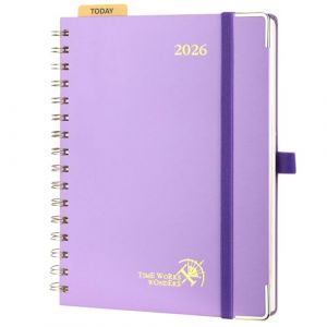 POPRUN Agenda 2026 Semainier 21 x 16,5 cm - Couverture Rigide Spirale, Vertical A5 Weekly Planner, D'Jan 2026 à Déc 2026-12 Mois, Avec règle signet, Papier 100 g/m², Violet (Time Works Wonders, neuf)