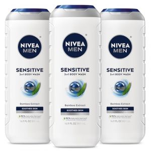 Nivea Men NIVEA Hommes Sensible 3-in-1 Body Wash - douche, shampoing et Refresh, Savon et sans colorant pour peau sensible - 16.9 fl. onces. (Lot de 3) (SmartEU, neuf)