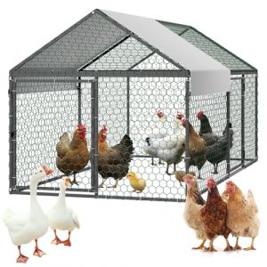 VEVOR Enclos Poulailler en M&eacute;tal 1 x 2 x 1 m Parc &agrave; 4-6 Poules Grillag&eacute; avec Couverture, Toit en Pente, Double Porte, Petite Cage Ext&eacute;rieur pour Poules, Canards, Lapins, Volailles, de Jardin, Ferme (VEVOR Direct Store FR, neuf)