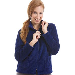 Camille Femmes Zip Avant Doux Vestes De Lit en Polaire Texturée 38-40 Bleu Marin (Camille Lingerie, neuf)