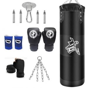HXIZMY Sac de Boxe Adulte pour Suspendu: Noir Sac de Frappe de Salle de Sport Formation MMA (Non Rempli) (HXIZMY-EU, neuf)