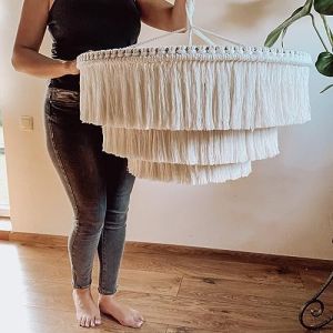 DEKOQ Lustres, Boh&ecirc;me Gland Suspension, 3 Lumi&egrave;res Fringe Lustre Plafonnier Fait Main, Boho Luminaire Franges De Coton Plafonnier Couleur Blanc Cr&eacute;meux&hellip; (Peace AD Happiness, neuf)