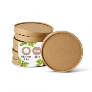 BIOZOYG Couvercles en carton pour tasses 25 pièces Ø 115 mm Marron Soupière avec couvercle jetable enduit Couvercles En Carton Membrane Pour Bol Soupe à Emporter Bol Salade Terrine Pot (BIOZOYG, neuf)