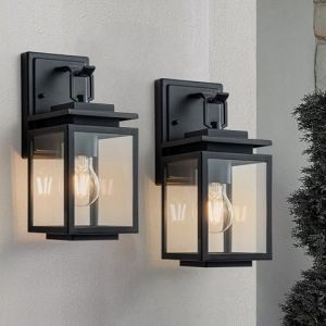 FTL 2 St&uuml;ck Luminaire Lanterne Exterieur, E27 Porche Lampe Exterieur Murale, Noir Mat Applique Murale Exterieur en Verre, IP44 &Eacute;tanche &Eacute;tanche &Eacute;clairage Mural d'Ext&eacute;rieur pour Jardin, Porte d'entr&eacute;e (FTNOUS, neuf)