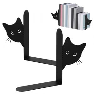 harupink Lot de 2 serre-livres en métal - Motif chat - 15 × 4 × 18 cm (largeur de la tête de chat : 8,3 cm) - Pour l'école, le bureau et la maison - Noir (visage complet) (TMHYMU, neuf)
