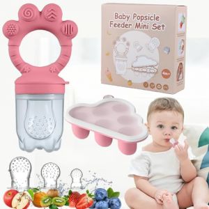Truee Tétine de fruits pour bébé, nourrissante anti-étouffement en silicone, avec 3 tailles de tétine différentes, 1 moule pour tétine de fruits, convient pour 6 à 24 mois (Rose) (tristeexcuse-11, neuf)