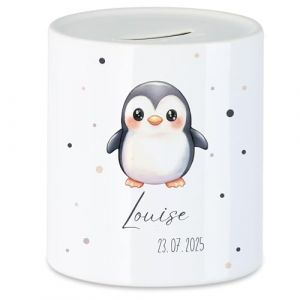 Kiddle-Design Tirelire pour enfants avec nom personnalis&eacute;, motif animal pingouin cadeau pour fille & gar&ccedil;on anniversaire, No&euml;l, naissance et bapt&ecirc;me - Cochon tirelire cadeau d'argent et exau&ccedil;ant les (Kiddle-Design, neuf)
