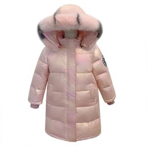 linboo Fille Manteau Longue Doudoune Chaud Veste Enfant Hiver Epais Blouson à Capuche Fourrure Matelassé Parka Lumineux, Rose, 13-14 ans (TBONBON-EU, neuf)
