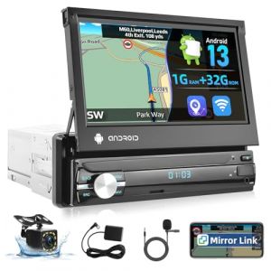 Podofo Android 13 Autoradio 1 Din avec WiFi GPS Navi,7 Pouces R&eacute;tractable &Eacute;cran Tactile Bluetooth Auto Radio avec Bluetooth, Mirror Link,Radio FM/RDS, AUX-in,Cam&eacute;ra de Recul+MIC (podofo Shop, neuf)