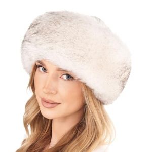 Futrzane Siberian Toque - Chapka Femme Cuir avec Fourrure - Chic Bonnet Hiver (L, Blanc - Blanc avec Noir Siberian) (Futrzane EU, neuf)