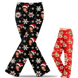 Pyjama de No&euml;l Personnalis&eacute; avec Photo, Personnalisation Facile avec 1 &agrave; 3 Photos pour Famille, Couple ou Animaux, Pyjama Cadeau Original avec Poche pour Homme et Femme (Motif flocons de neige) (Suweisuwei-, neuf)
