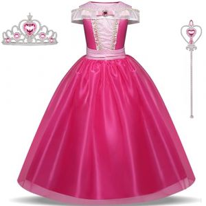 TRACYCY D&eacute;guisement Aurore Fille Cosplay La Belle au Bois Dormant Princesse Aurore Ballerine Robe avec Accessoires No&euml;l Carnaval Halloween F&ecirc;te Anniversaire Enfant Costume, Rose, 3-13 Ans (TRACYCY, neuf)