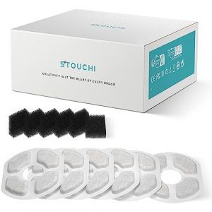Stouchi Filtres pour Fontaines d'eau pour Chats, 12 Paquets, Replacement Cat Fountain Filter for Pet Water Fountain WDQ1/WDQ3, 6pcs Activated Carbon Filter&6pcs Foam Sponge for Cat Water Fountain (STOUCHI, neuf)