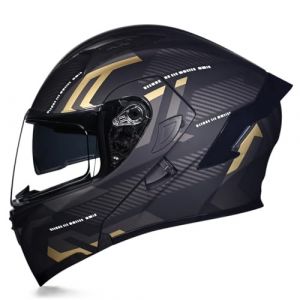 Woljay Casque intégral du visage moto casque modulaire Casque moto intégrée double visière pour adultes hommes femmes cyclomoteur DOT ECER22-05 (Count Black Gold - Transparent Visor,XL) (Woljay Trading, neuf)