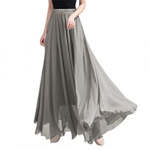 Jupe Longue En Mousseline De Soie Femme Mode Fluide Couleur Unie Jupe Boheme Avec Doublure Int&eacute;Rieure Taille Haute Jupe Chic Et Elegant Confortable Et Respirant D'&eacute;T&eacute; Ext&eacute;Rieur D&eacute;Contract&eacute;E (dongTER, neuf)