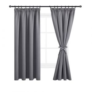 DWCN Rideau Occultant Galon Fronceur avec Cravates Rideau - Rideau Thermique Isolant Anti Froid et Chaleur Rideau Cuisine, Rideaux pour Salon et Chambre, Gris, 140 x 200 cm(Largeur x Hauteur) (DWCN EU, neuf)