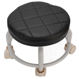 Dioche Tabouret Roulant Bas, Confortable, Rotatif &agrave; 360 Degr&eacute;s, avec Roulettes, pour la Maison, le Bureau, le Garage, le Magasin, Rond, Noir (Vertigo eu, neuf)